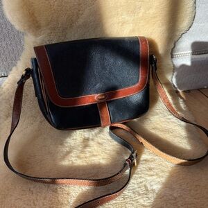 Vintage Bally Black Brown Leather Shoulder Bag Flap made in Italy